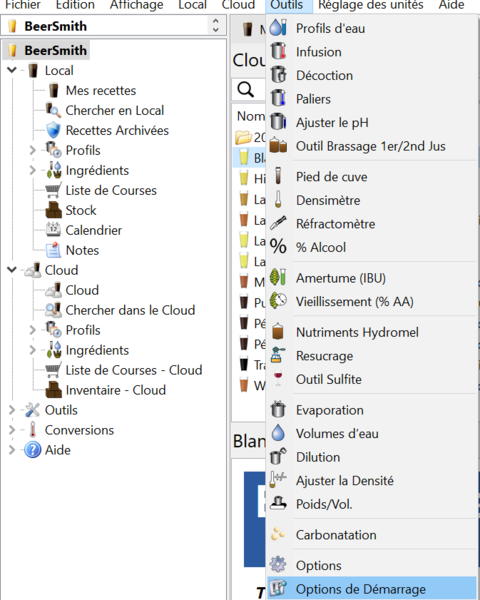 Fichier:BeerSmith4-MenuOptionsDeDémarrage.png
